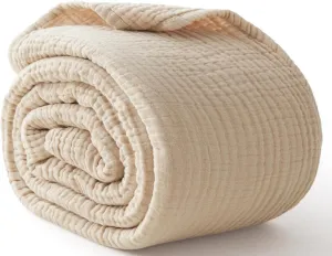 100% Cotton Blanket Large 50"x 70", 6 Layers Muslin Blankets, Cooling and Soft Throw Blanket for Couch, Breathable Quilt Bedspread, Gauze Bedding for Adults, Oatmeal, Beige Linen