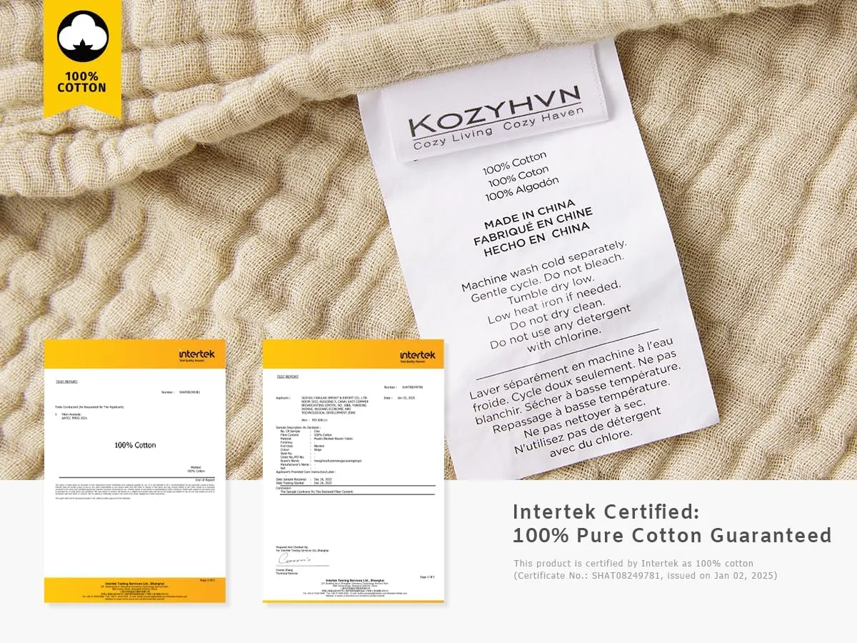 100% Cotton Blanket Large 50"x 70", 6 Layers Muslin Blankets, Cooling and Soft Throw Blanket for Couch, Breathable Quilt Bedspread, Gauze Bedding for Adults, Oatmeal, Beige Linen