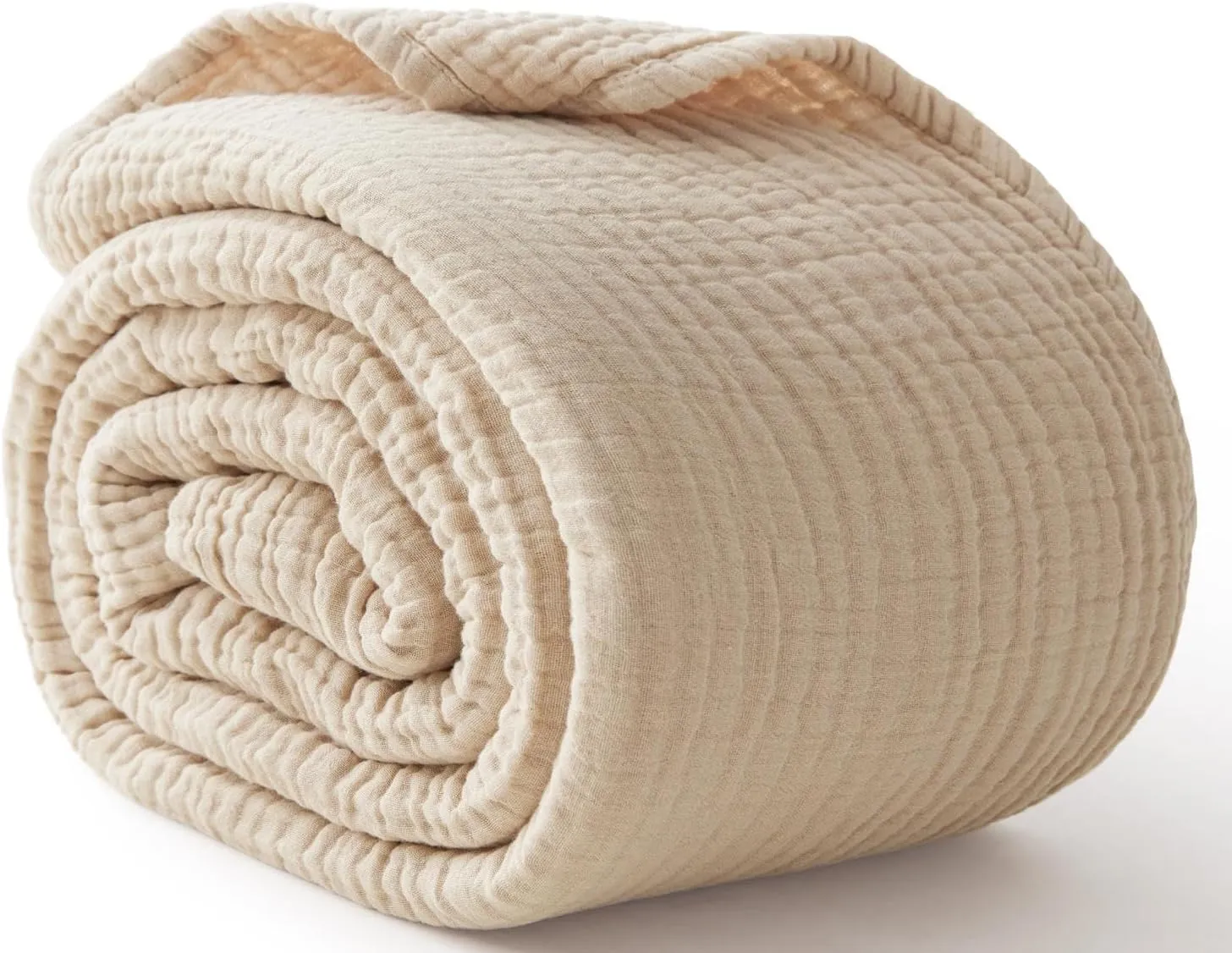 100% Cotton Blanket Large 50"x 70", 6 Layers Muslin Blankets, Cooling and Soft Throw Blanket for Couch, Breathable Quilt Bedspread, Gauze Bedding for Adults, Oatmeal, Beige Linen