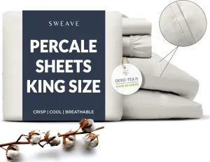 100% Cotton Percale Sheets King Size - Cool & Crisp Hotel Feeling, Breathable, Softer After Each Wash, Fitted Sheets with Deep Pockets, Double-Elastic & Corner Straps, Z-Hem Luxury Stitching