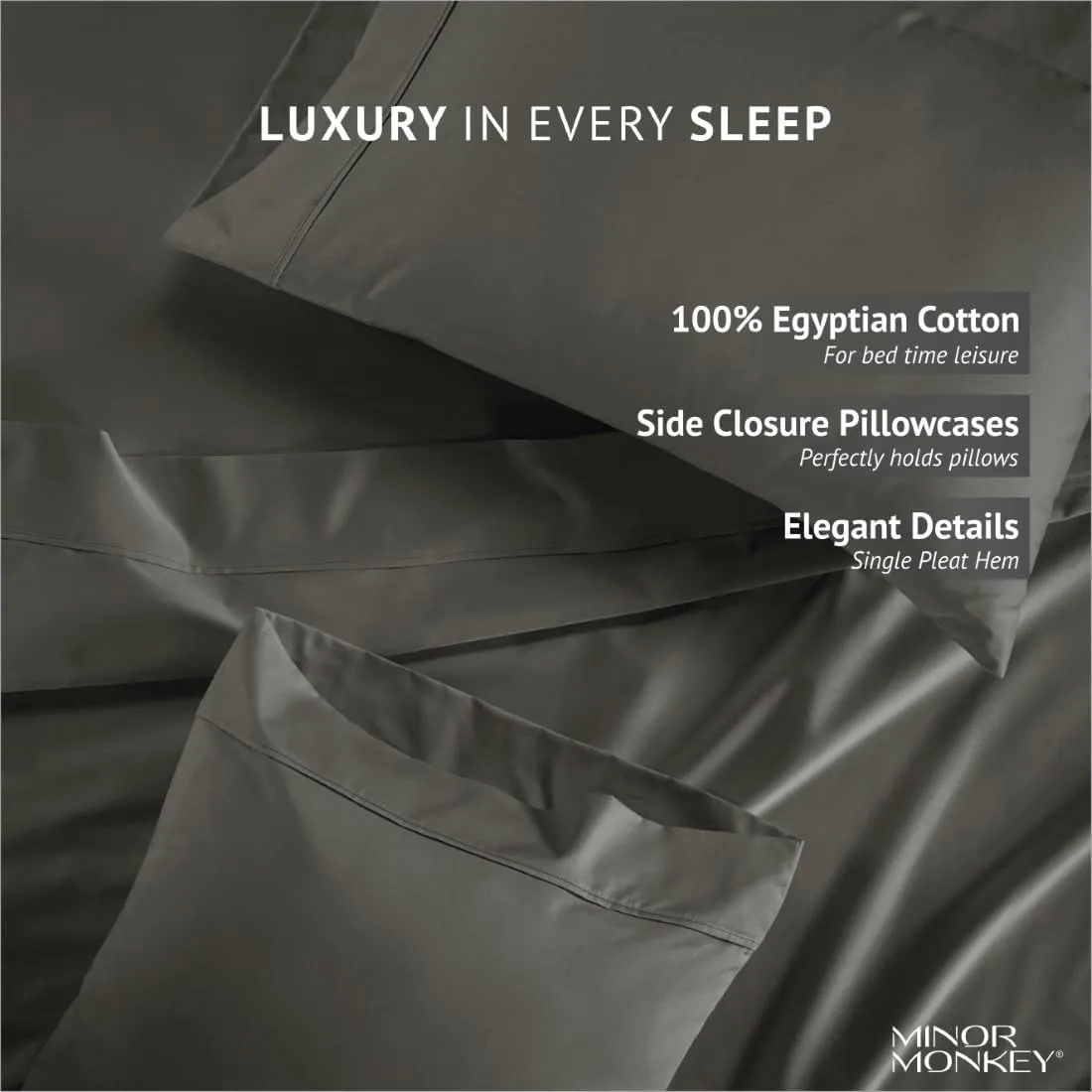 100% Egyptian Cotton Sheets California King Size, 1000 Thread Count Luxury Breathable Sheet, 4Pc Cal. King Size Bed Sheet Set, Long Staple 16" Deep Pocket Sheets Set: Dark Grey