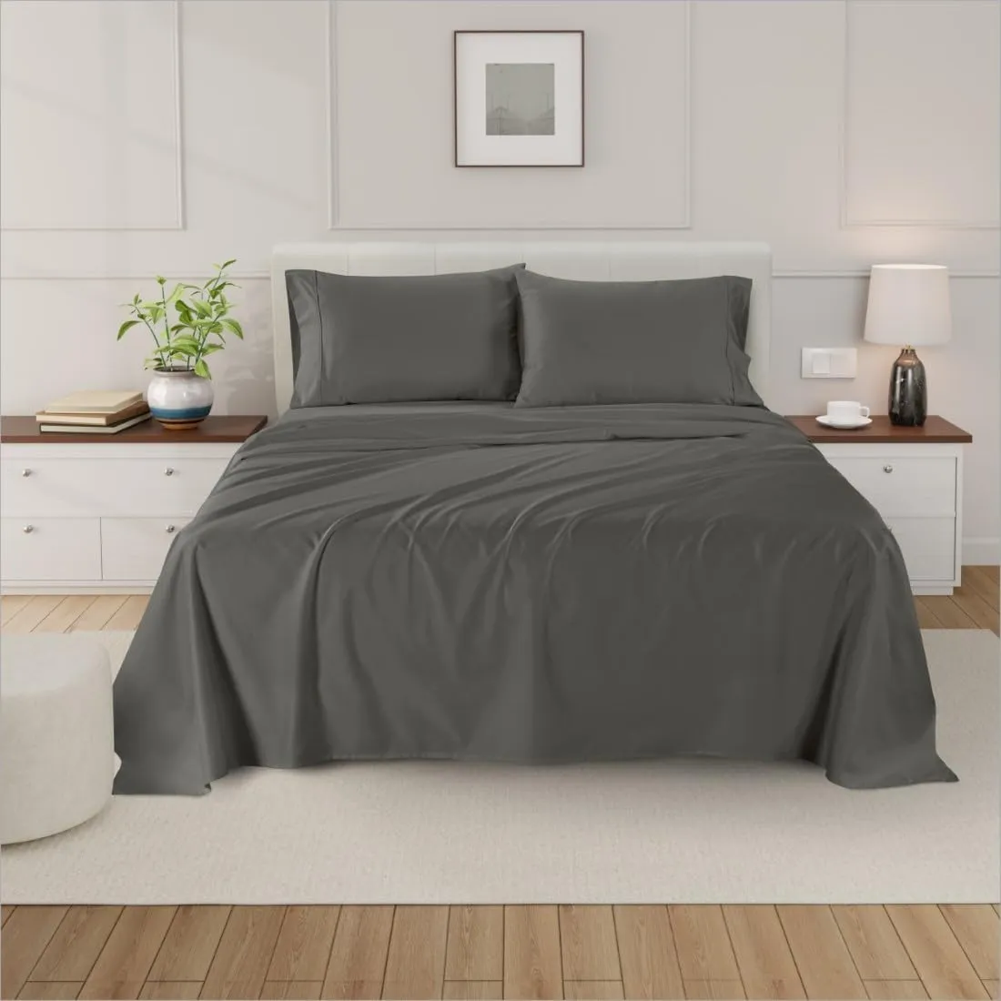 100% Egyptian Cotton Sheets California King Size, 1000 Thread Count Luxury Breathable Sheet, 4Pc Cal. King Size Bed Sheet Set, Long Staple 16" Deep Pocket Sheets Set: Dark Grey