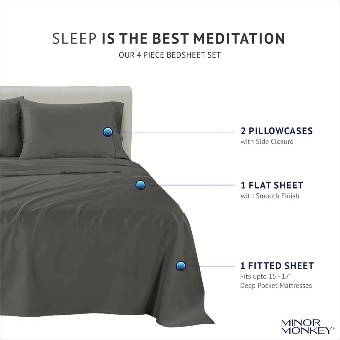 100% Egyptian Cotton Sheets California King Size, 1000 Thread Count Luxury Breathable Sheet, 4Pc Cal. King Size Bed Sheet Set, Long Staple 16" Deep Pocket Sheets Set: Dark Grey