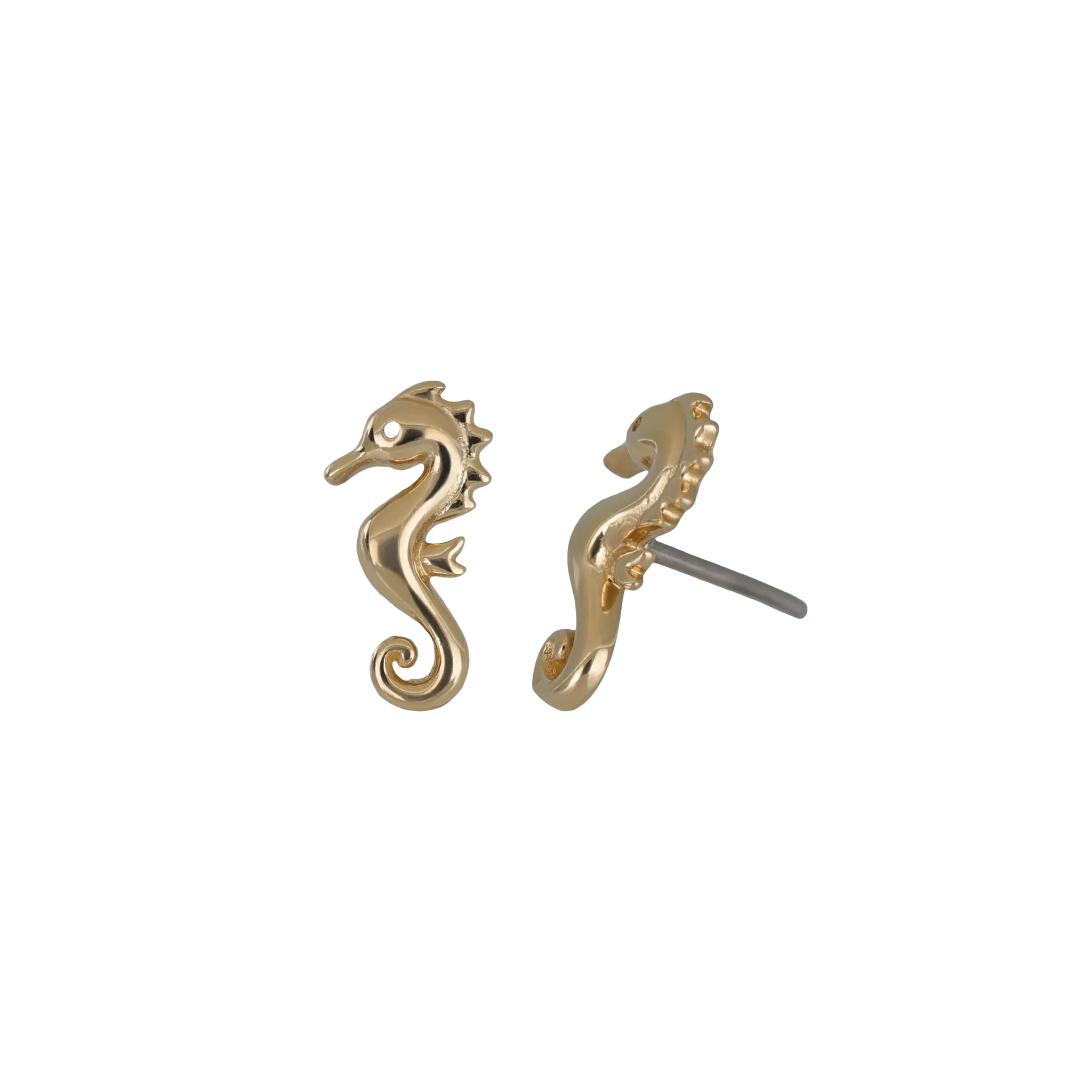14K Solid Gold Tiny Seahorse Flat Back Earring
