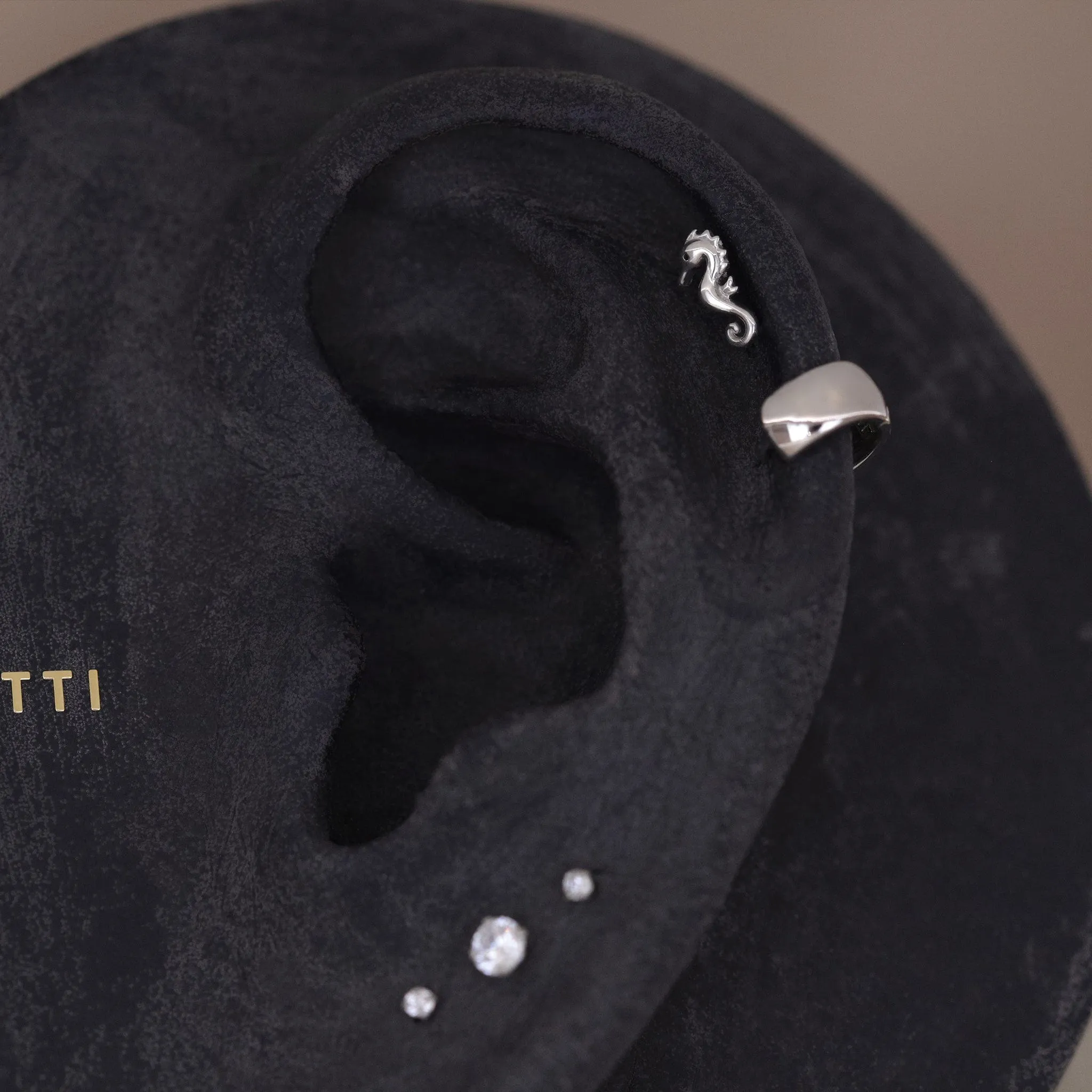 14K Solid Gold Tiny Seahorse Flat Back Earring