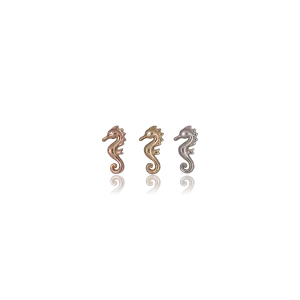 14K Solid Gold Tiny Seahorse Flat Back Earring