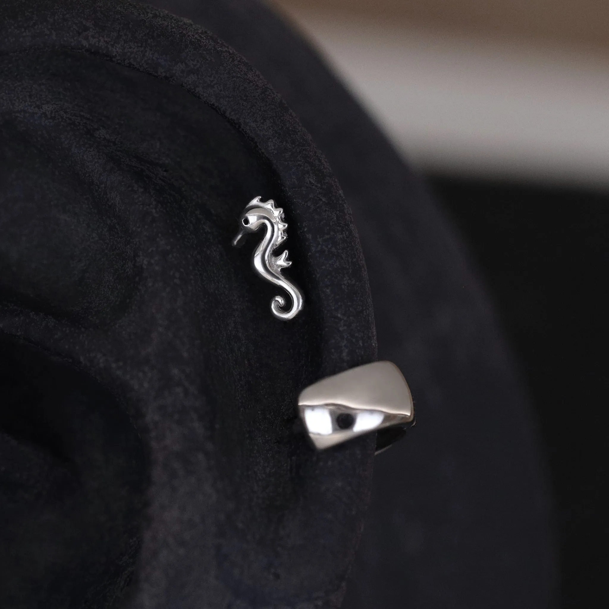 14K Solid Gold Tiny Seahorse Flat Back Earring