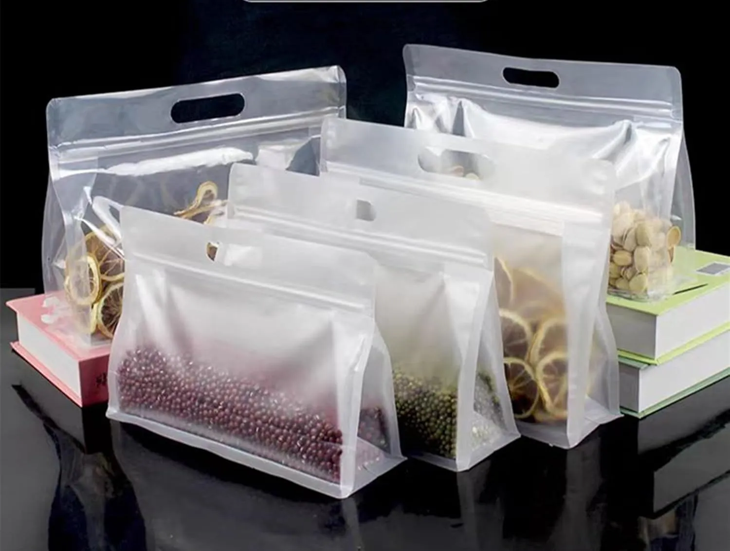 15Pack Frosted Translucency Plastic Flat Bottom Organization Storage Bag with Carry Handle for Holding Goods,Sealing Zipper Packaging Food Containers Convenient Sort and Store,Portable Outing(9.45x6.7