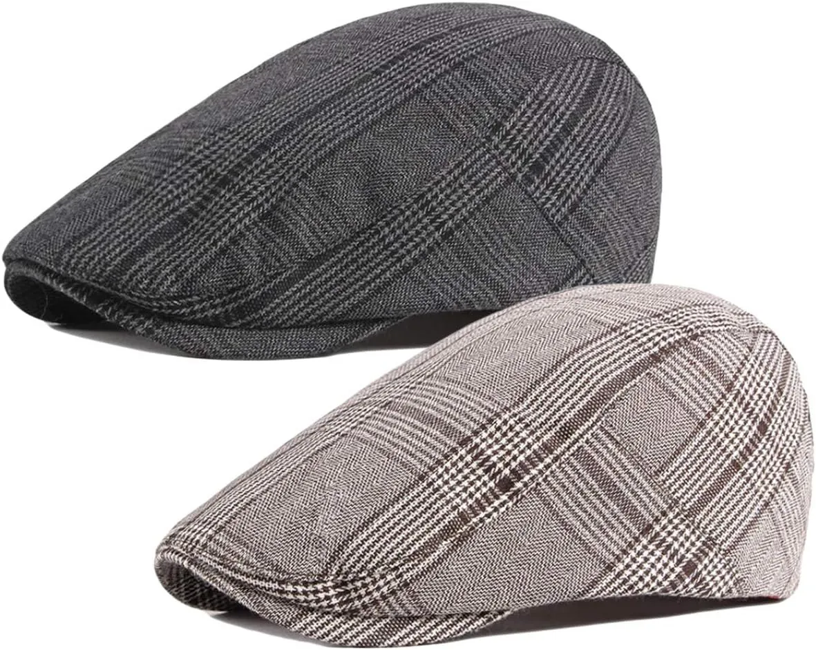 2 Pack Men's Cotton Flat Cap Ivy Gatsby Newsboy Hat