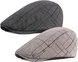 2 Pack Men's Cotton Flat Cap Ivy Gatsby Newsboy Hat