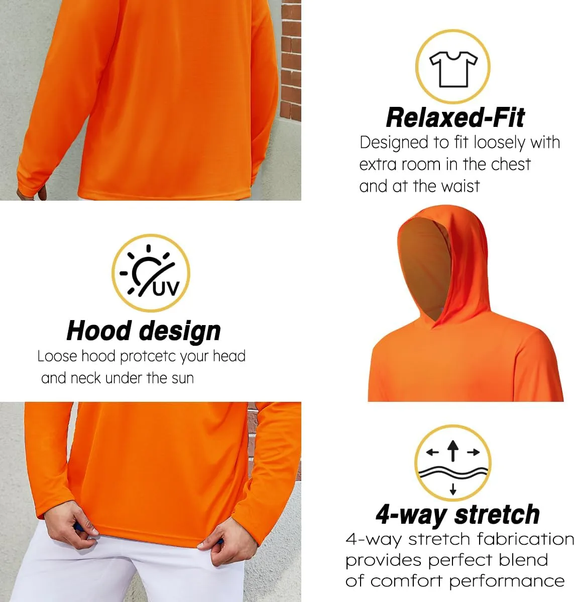 5 Pack Men's UPF 50  Sun Protection Hoodie Shirts Long Sleeve Shirts Quick Dry Lightweight for Running Workout Hiking Fishing
