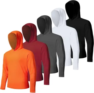 5 Pack Men's UPF 50  Sun Protection Hoodie Shirts Long Sleeve Shirts Quick Dry Lightweight for Running Workout Hiking Fishing