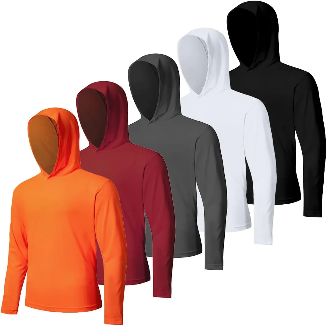 5 Pack Men's UPF 50  Sun Protection Hoodie Shirts Long Sleeve Shirts Quick Dry Lightweight for Running Workout Hiking Fishing