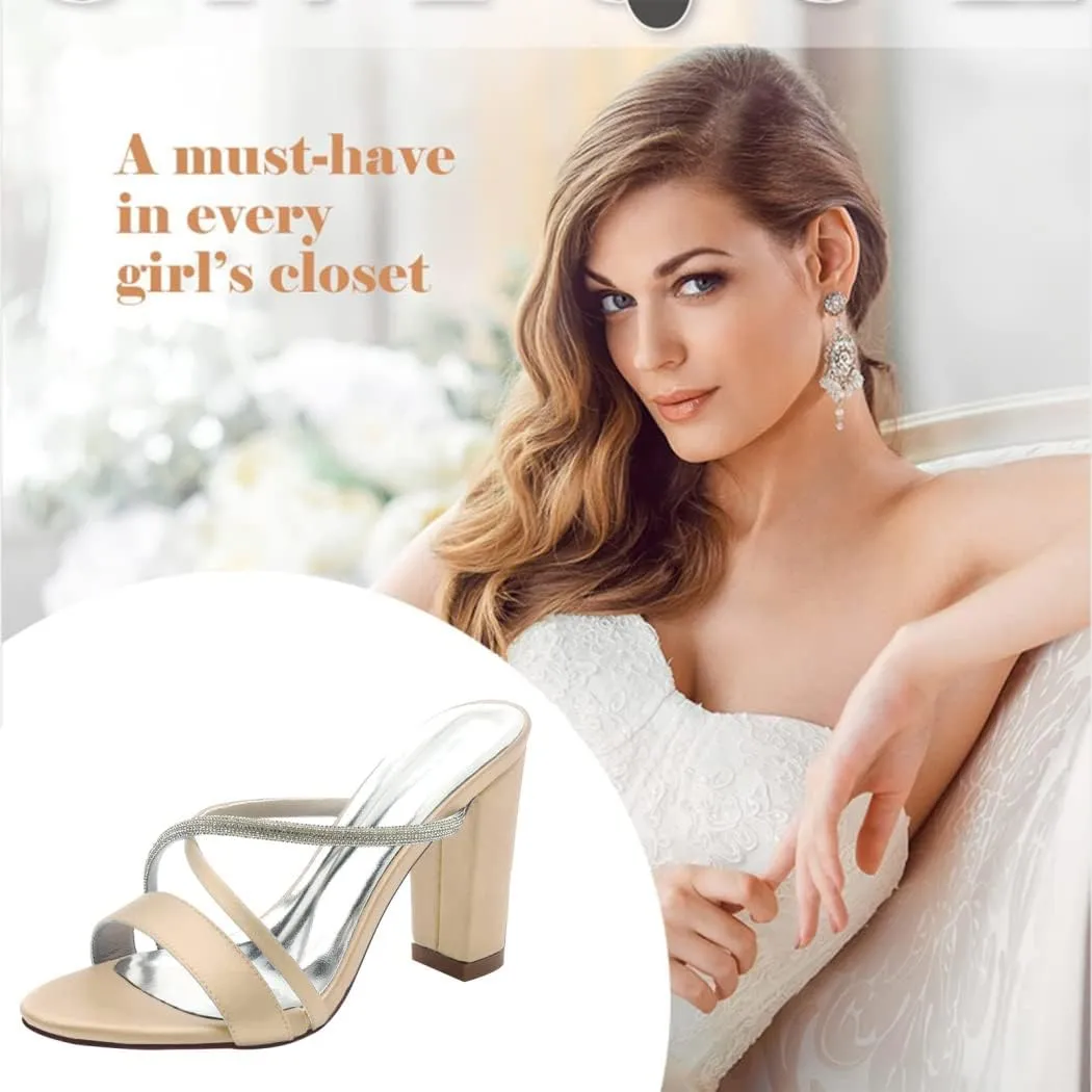 8.5Cm Women Peep Toe Block Heels Pointed Toe Slip on Wedding Shoes Glitter Rhinestone Evening Party Dress Pumps Shoes 6-11.5US,Burgundy,11.5 US