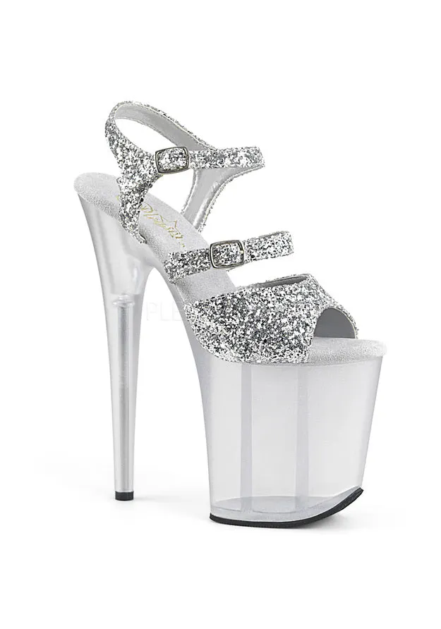 8" Heel, 4" PF Glitter Ankle Strap Sandal