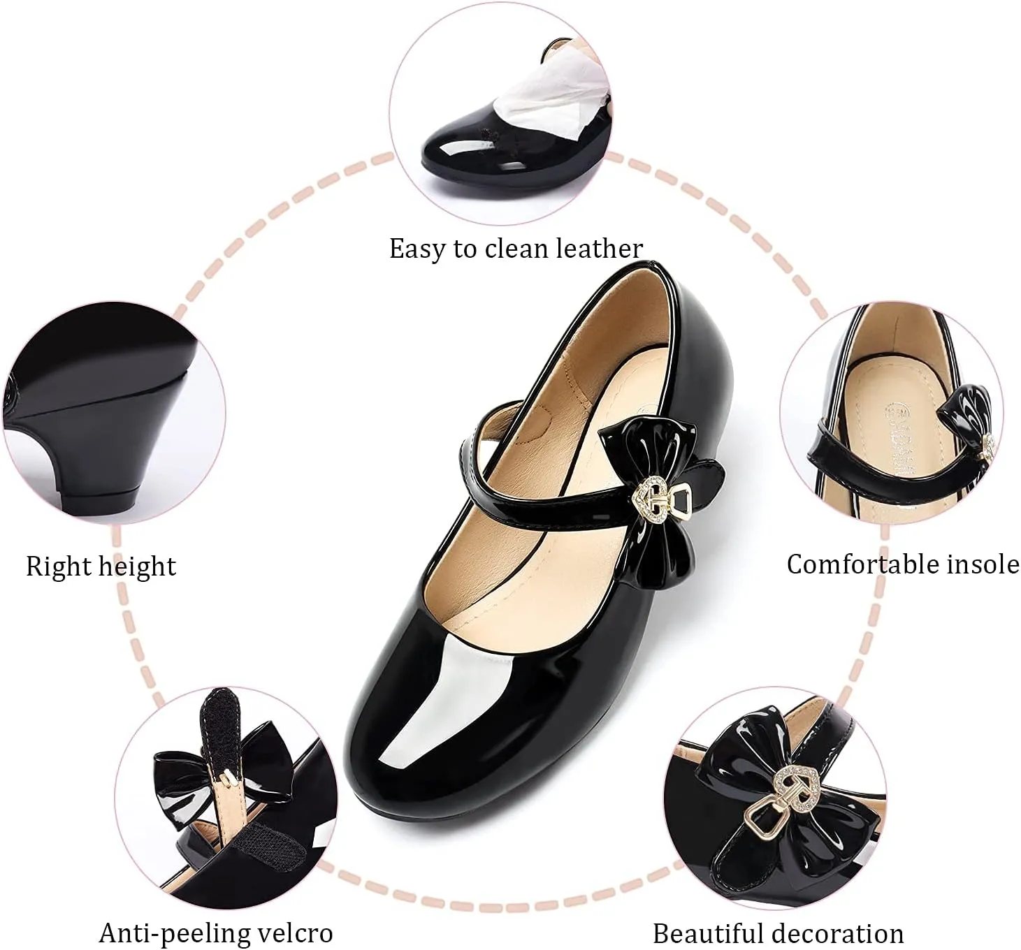 ADAMUMU Girls Low Heel Shoes PU Dress Shoes for Wedding(Little Big Kids)