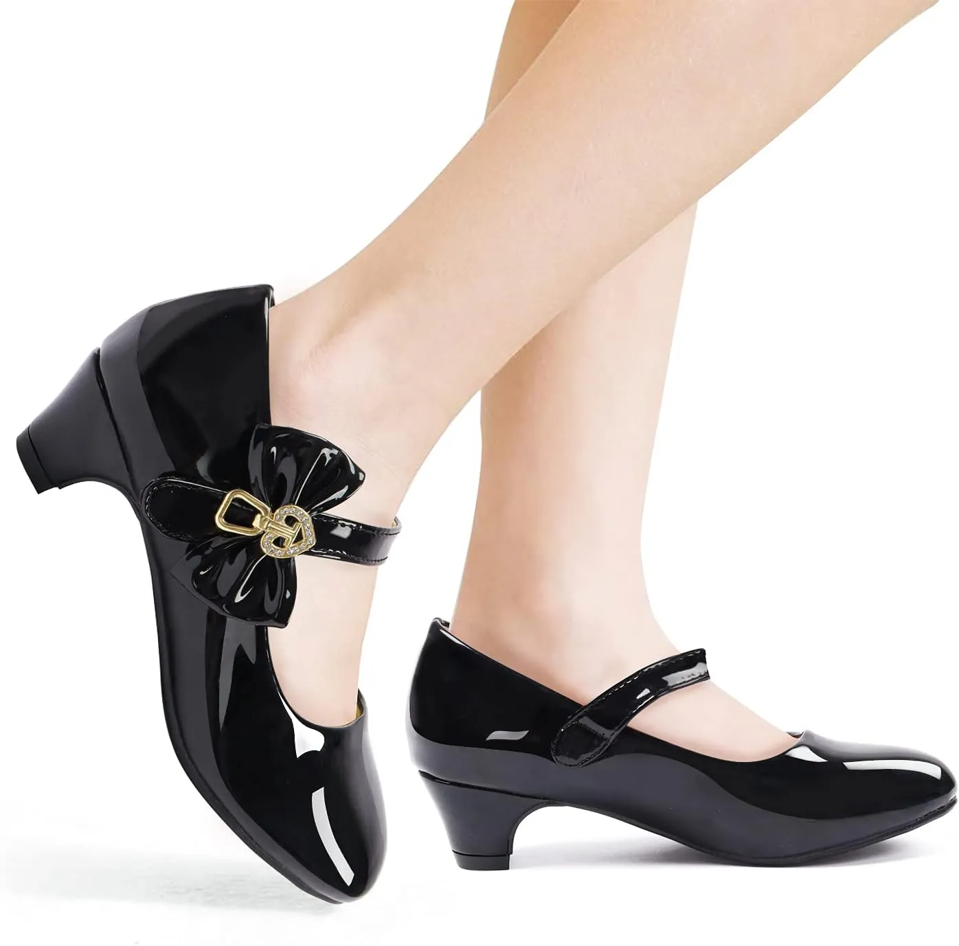 ADAMUMU Girls Low Heel Shoes PU Dress Shoes for Wedding(Little Big Kids)