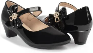 ADAMUMU Girls Low Heel Shoes PU Dress Shoes for Wedding(Little Big Kids)