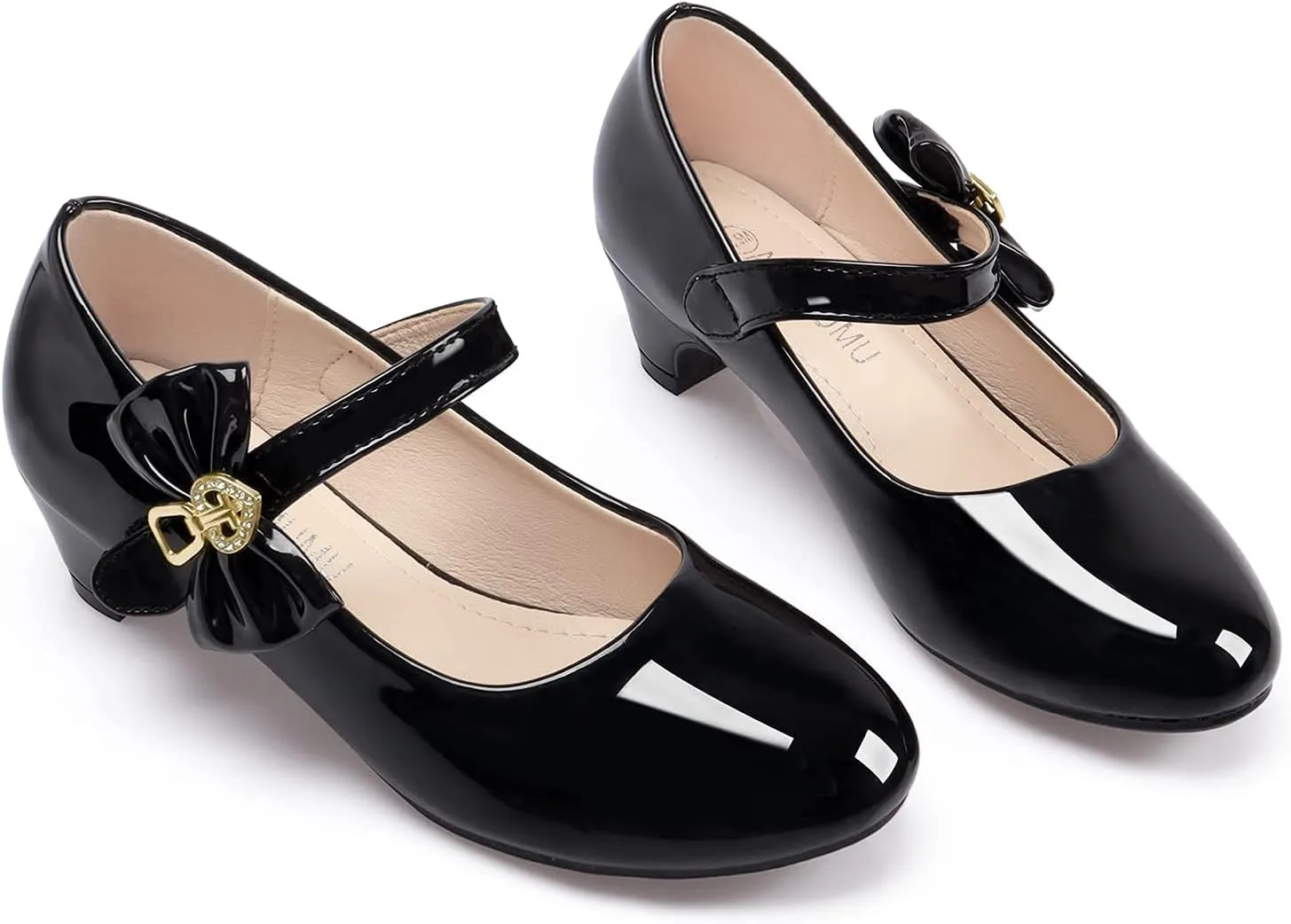 ADAMUMU Girls Low Heel Shoes PU Dress Shoes for Wedding(Little Big Kids)