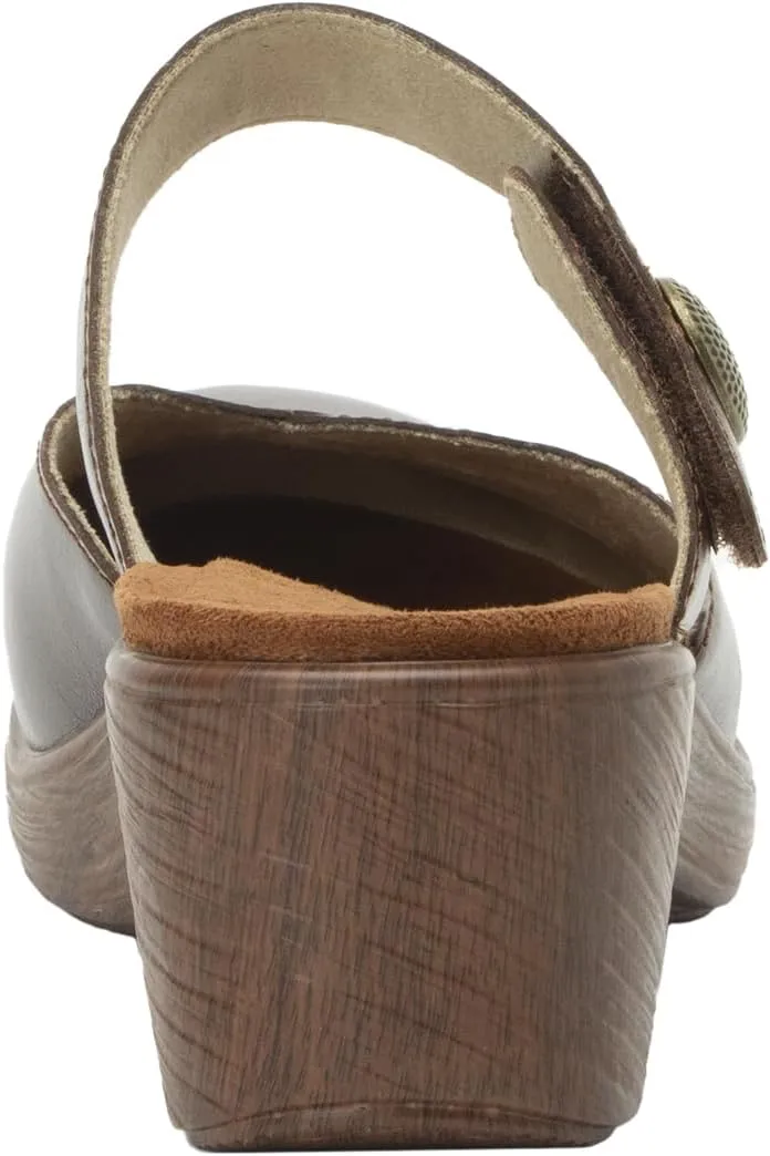 Alegria Womens Sydni Leather Open Back Slip-On Wedge Heel