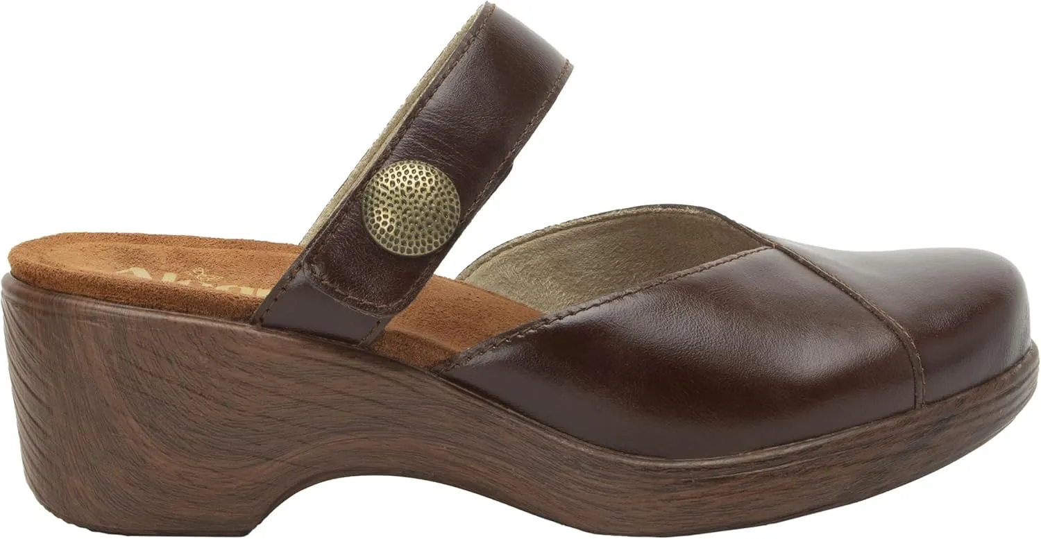 Alegria Womens Sydni Leather Open Back Slip-On Wedge Heel
