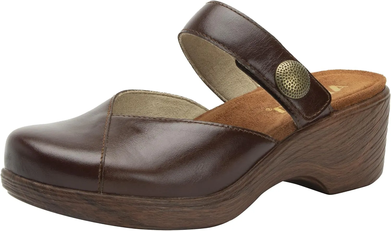Alegria Womens Sydni Leather Open Back Slip-On Wedge Heel