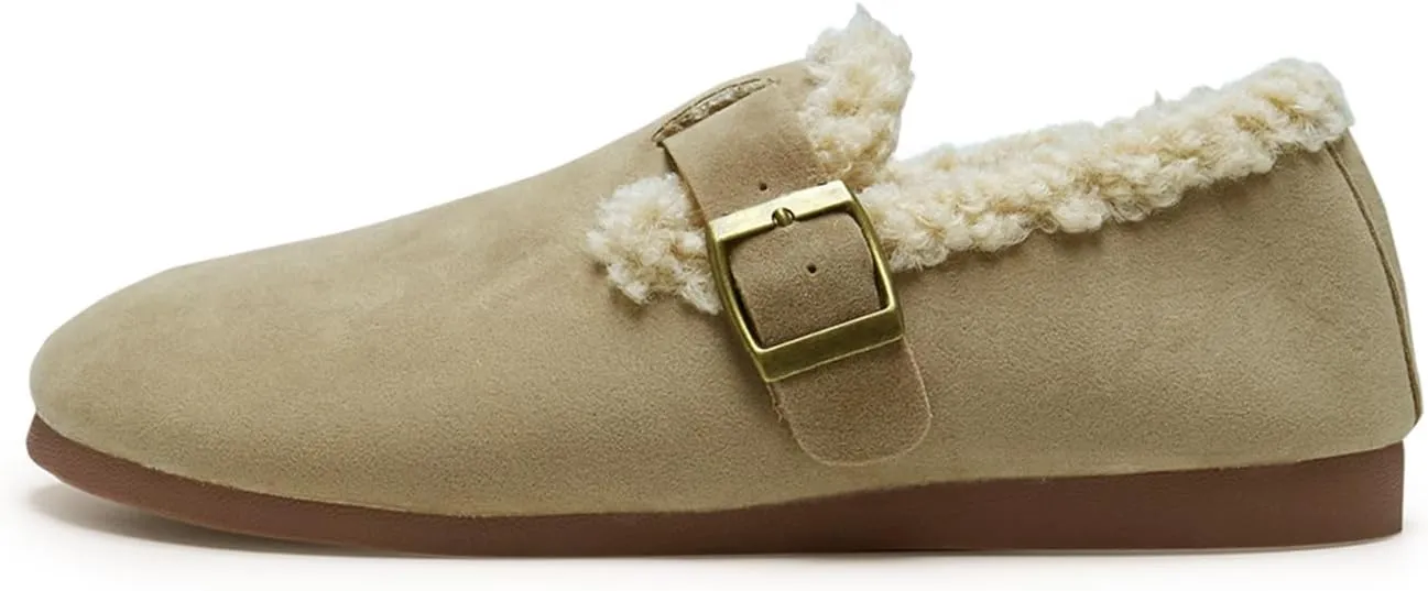 Alexis Leroy Women's Slip On Fuzzy Mules Comfortable Flat Lightweight Casual Travel Shoes