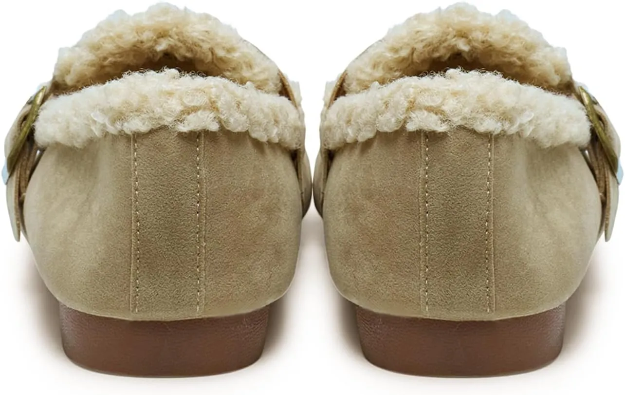 Alexis Leroy Women's Slip On Fuzzy Mules Comfortable Flat Lightweight Casual Travel Shoes