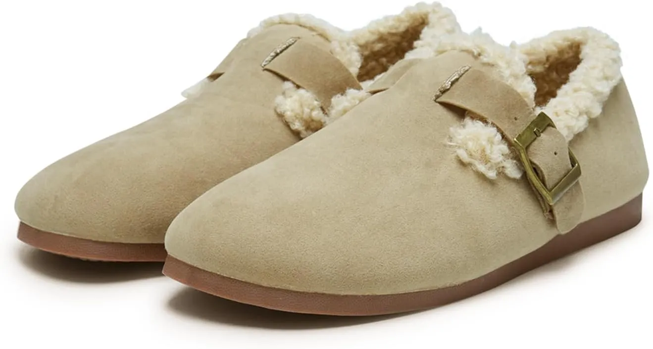 Alexis Leroy Women's Slip On Fuzzy Mules Comfortable Flat Lightweight Casual Travel Shoes