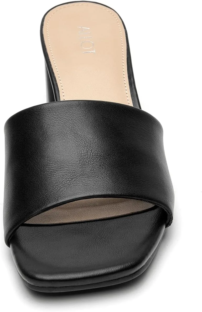 ALLOT Women's Square Toe Heeled Sandals Low Chunky Heel Comfortable Dress Heels Slip on Casual Pumps Shoes