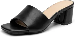 ALLOT Women's Square Toe Heeled Sandals Low Chunky Heel Comfortable Dress Heels Slip on Casual Pumps Shoes