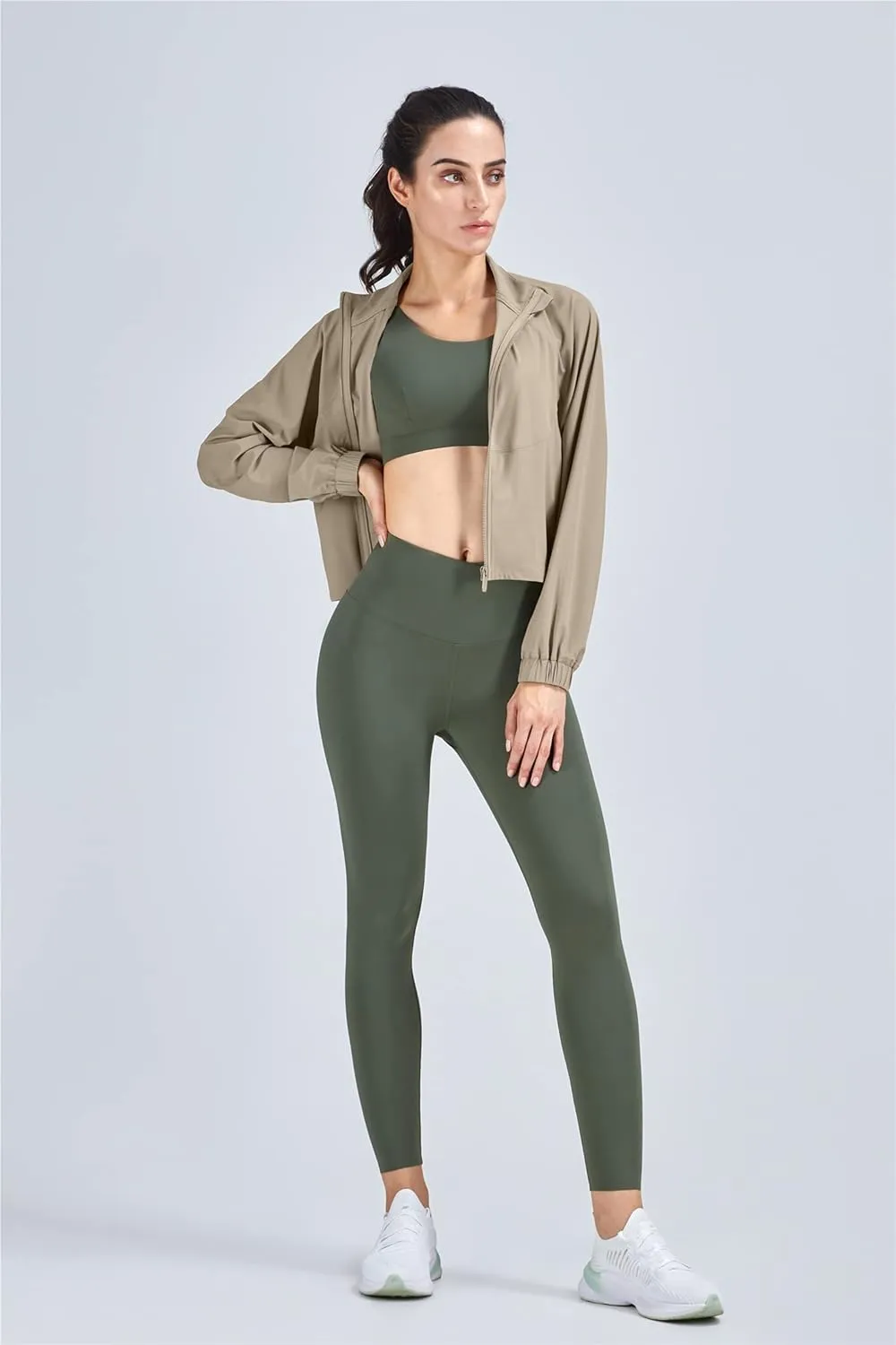 altiland Women's Athletic Running Yoga Gym Track Zip Up Cropped Jackets UPF 50  Sun Protection Long Sleeve Workout Shirts