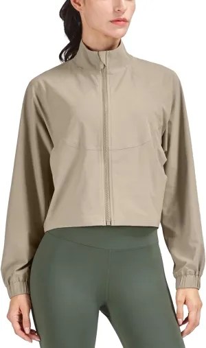 altiland Women's Athletic Running Yoga Gym Track Zip Up Cropped Jackets UPF 50  Sun Protection Long Sleeve Workout Shirts