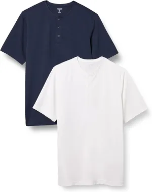 Amazon Essentials Henley Shirts for Men, Short Sleeve, Quick-Dry Jersey, Regular-Fit, 2-Pack