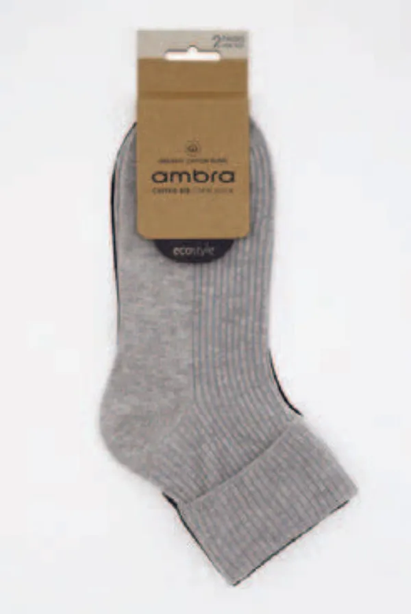 Ambra Cuffed Rib Crew Socks - Black/Grey