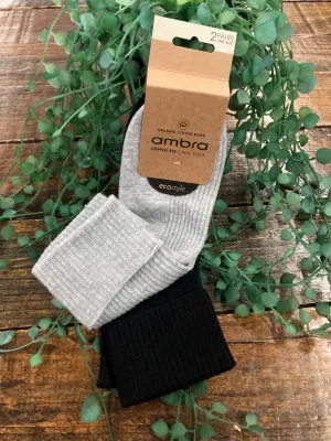 Ambra Cuffed Rib Crew Socks - Black/Grey
