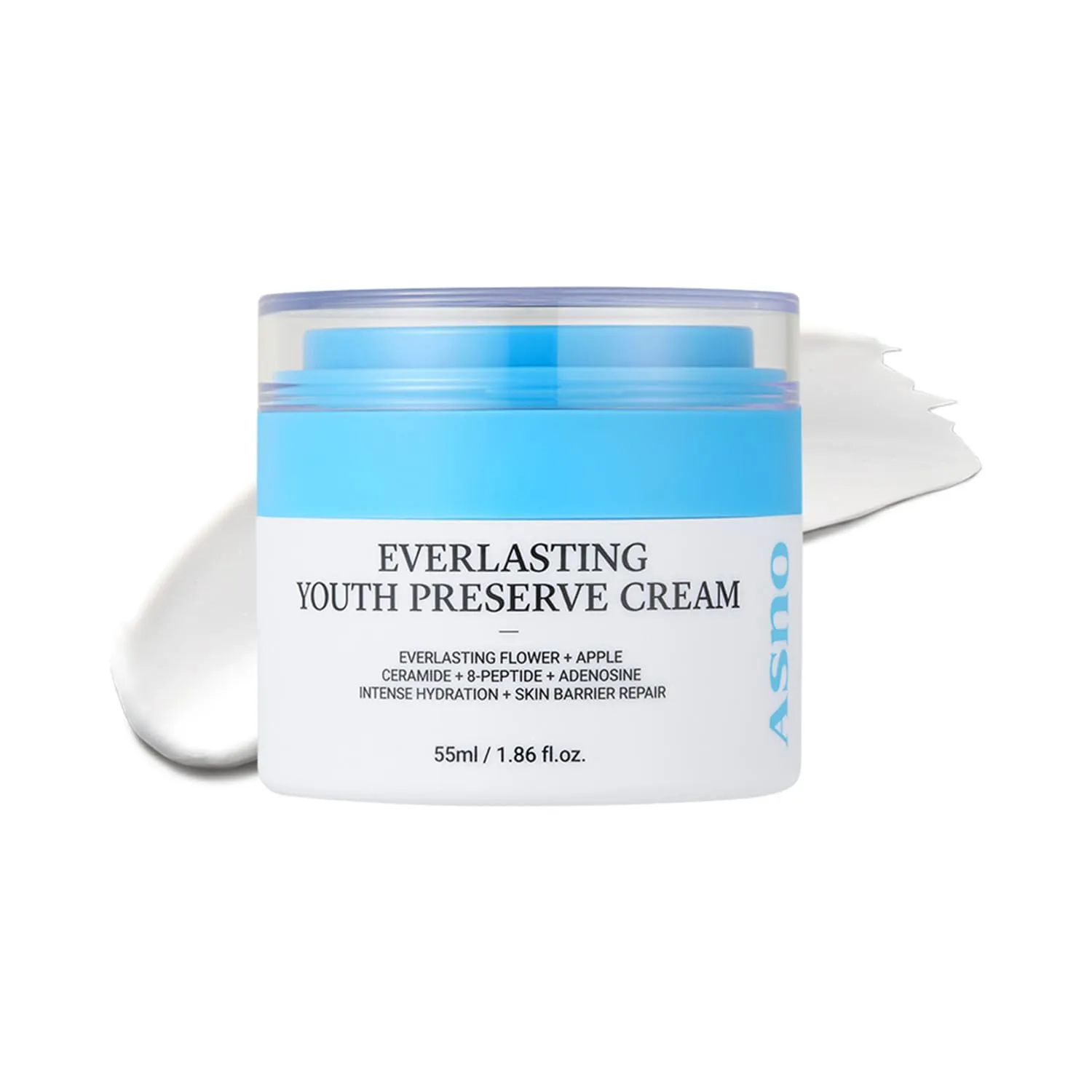 ASNO Everlasting Youth Preserve Cream 55ml, Skin Barrier Repairing, Wrinkle Improving, Long-lasting Hydartion, Dry & Sensitive Skin, Everlasting Flower   Ceramide   Apple   8-Peptide, Korean Skin Care