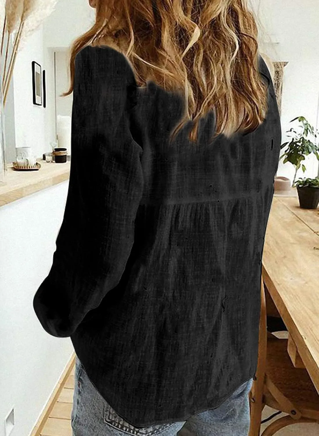 Astylish Womens V Neck Roll up Sleeve Button Down Blouses Tops