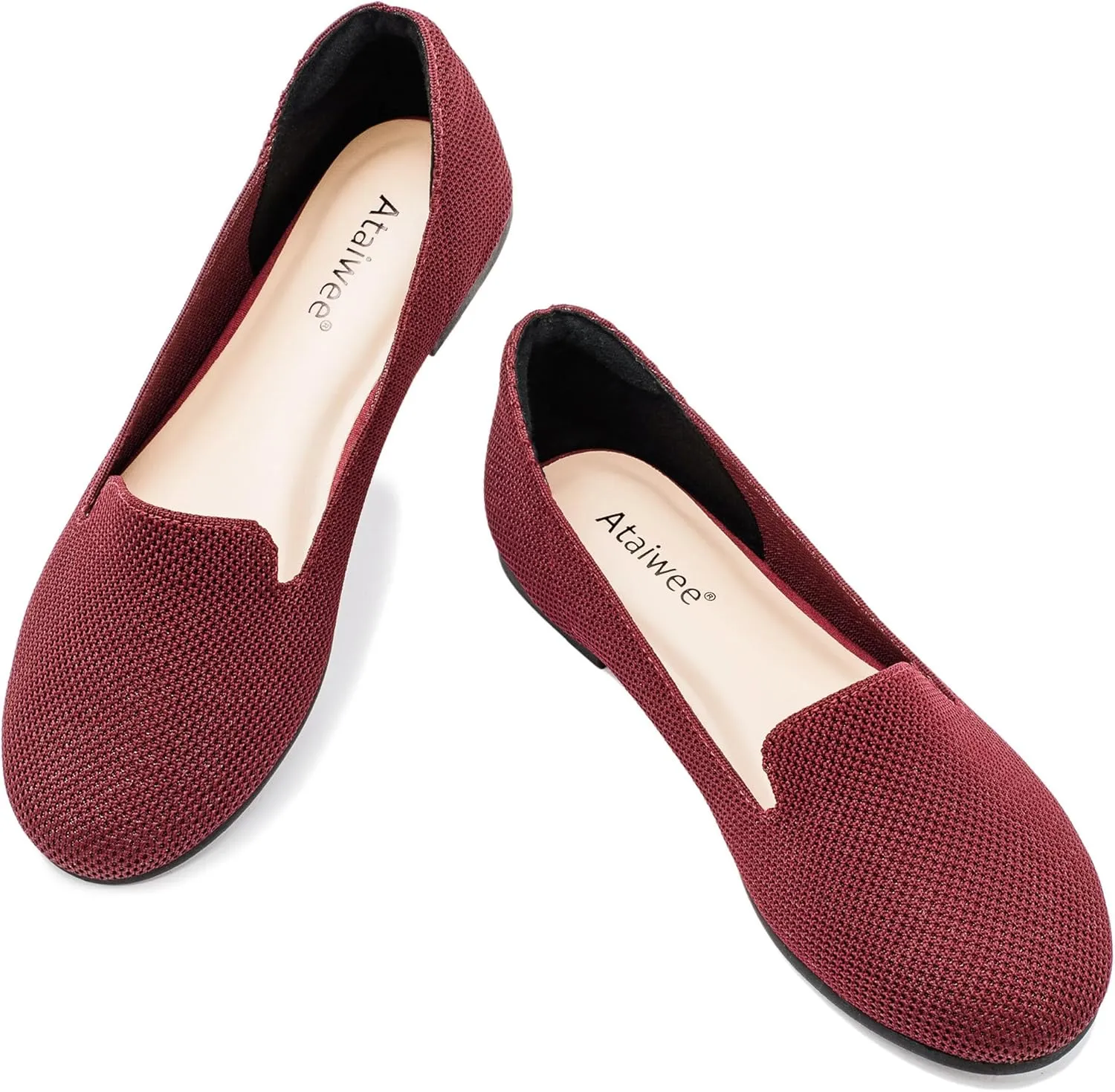 Ataiwee Women's Wide Width Flat Shoes - Casual Round Toe Breathable Plus Size Comfortable Non-Slip Loafers.