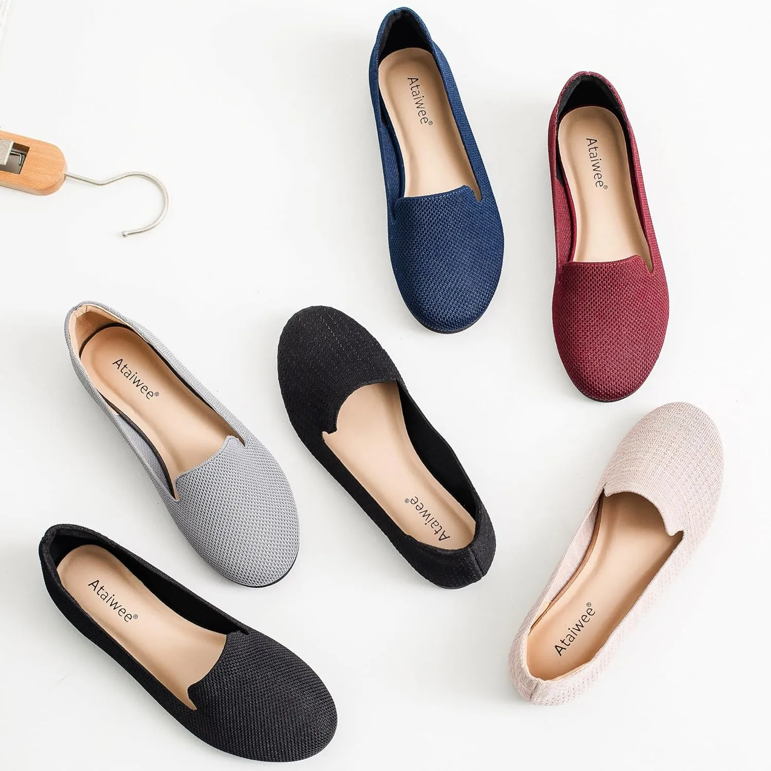 Ataiwee Women's Wide Width Flat Shoes - Casual Round Toe Breathable Plus Size Comfortable Non-Slip Loafers.