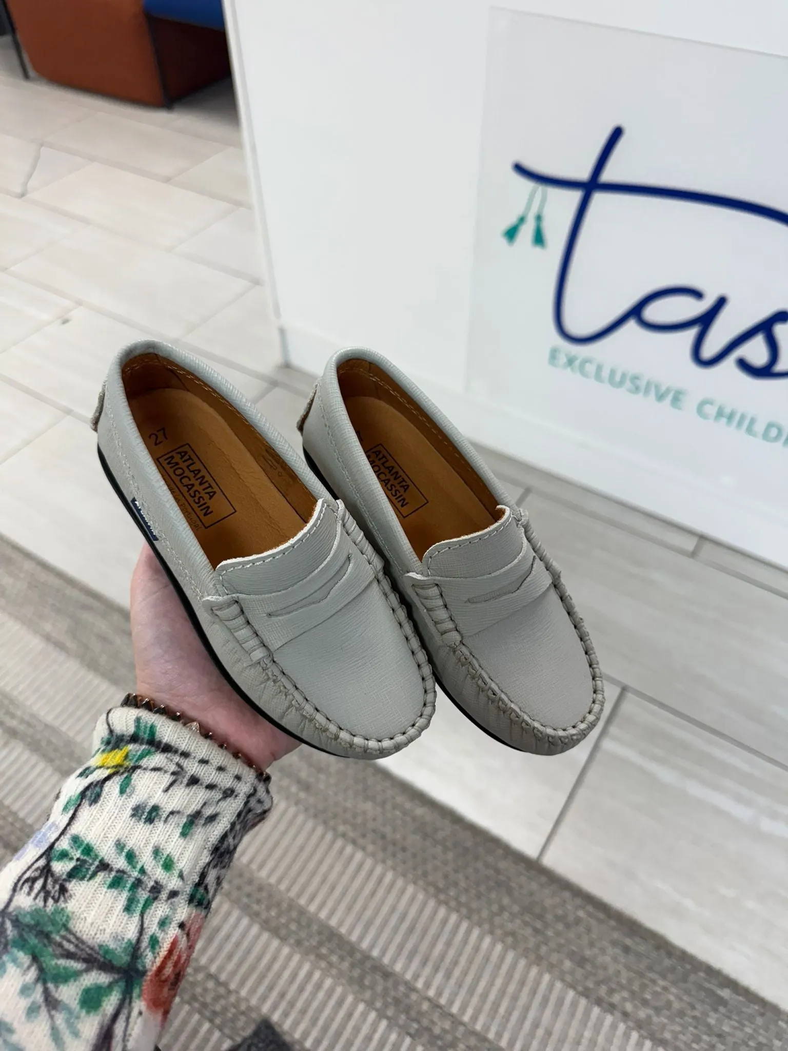 Atlanta Mocassin Gray Stone Textured Penny Loafer