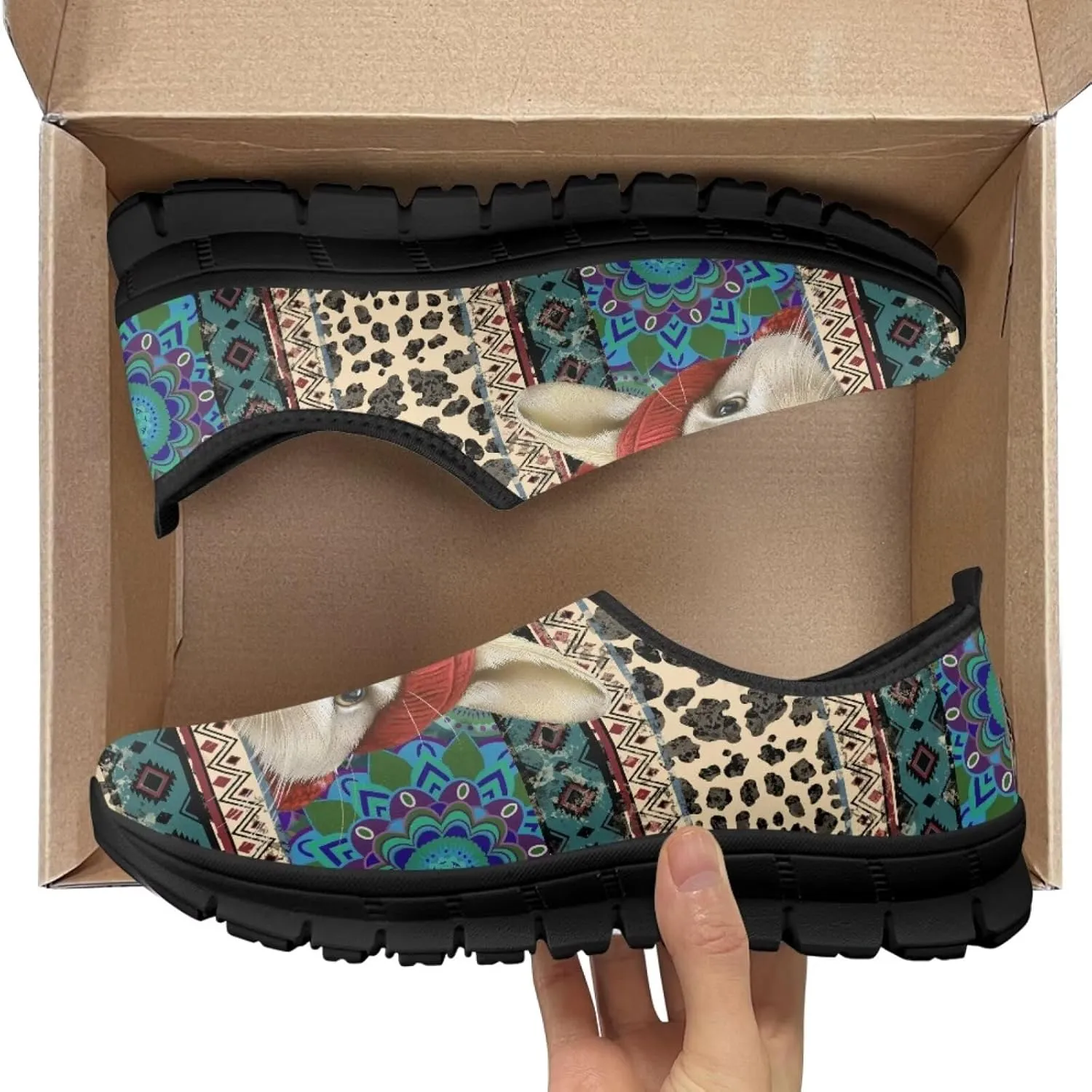 Aztec Walking Shoes for Women Casual Slip On Non Skid Flat Sneakers Fashion Breathable Tennis Work Footwear