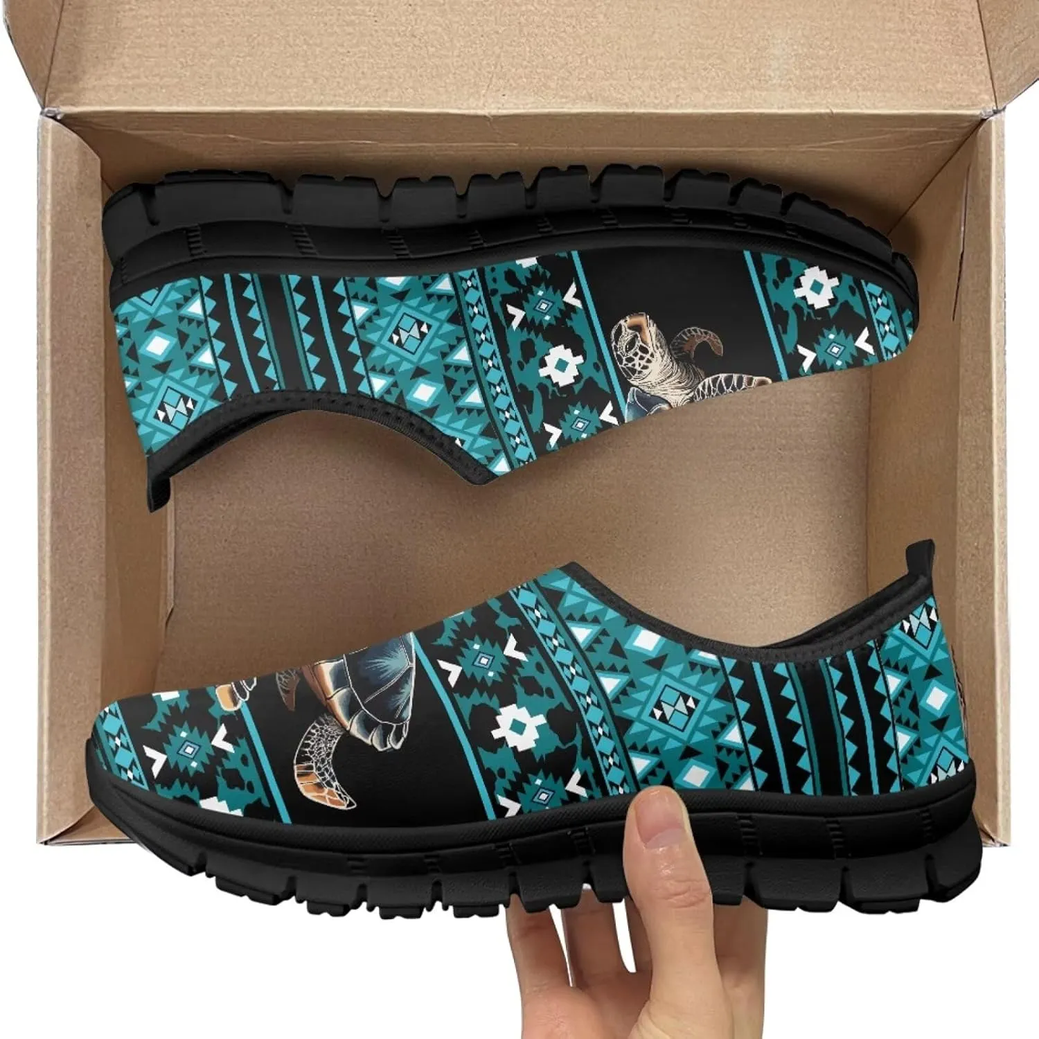 Aztec Walking Shoes for Women Casual Slip On Non Skid Flat Sneakers Fashion Breathable Tennis Work Footwear