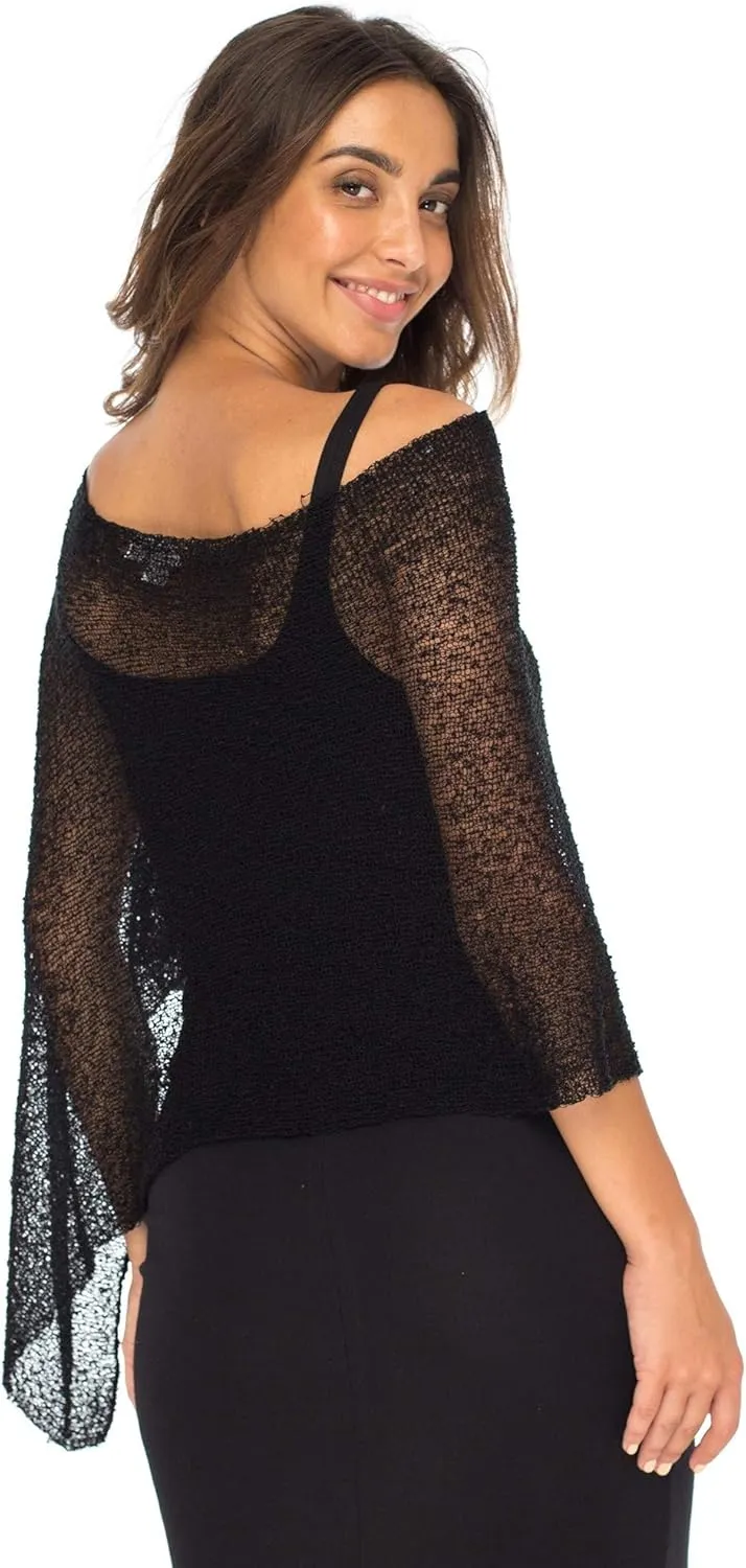 Back From Bali Womens Sheer Poncho Shrug Bolero, Lightweight Summer Shrug Pullover Sweater