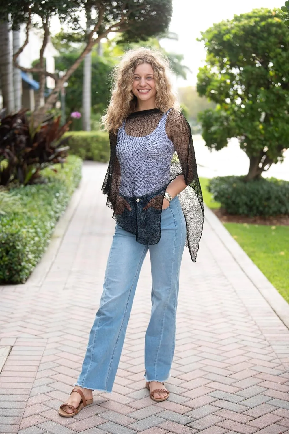 Back From Bali Womens Sheer Poncho Shrug Bolero, Lightweight Summer Shrug Pullover Sweater