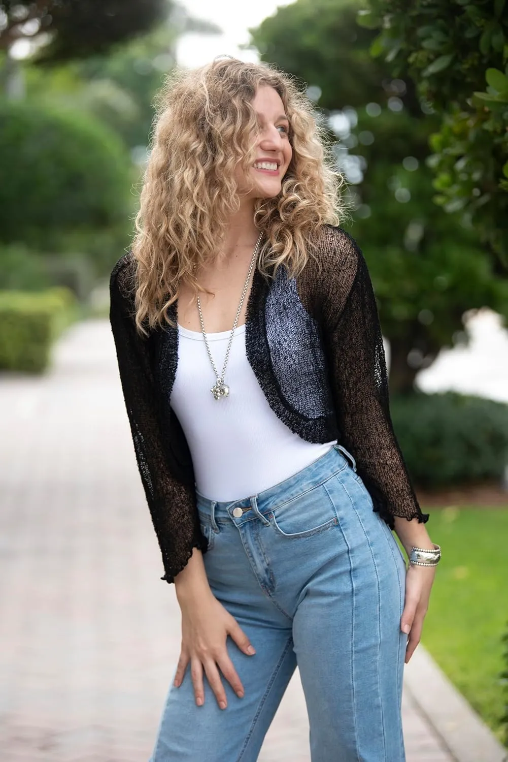 Back From Bali Womens Sheer Shrug Cropped Bolero Jacket Lightweight Knit Cardigan Sweater for Dresses