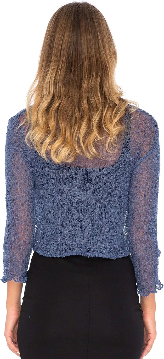 Back From Bali Womens Sheer Shrug Cropped Bolero Jacket Lightweight Knit Cardigan Sweater for Dresses