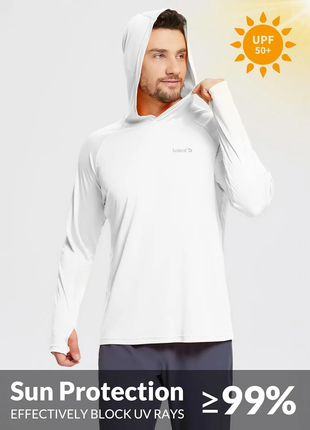 baleaf Men's Sun Protection Hoodie Shirt UPF 50  Long Sleeve UV SPF T-Shirts Rash Guard Fishing Swimming Lightweight