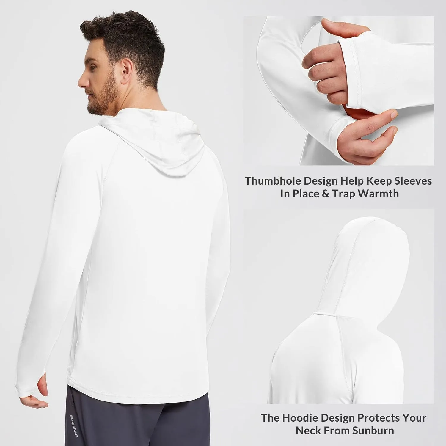 baleaf Men's Sun Protection Hoodie Shirt UPF 50  Long Sleeve UV SPF T-Shirts Rash Guard Fishing Swimming Lightweight