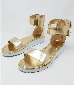 BAMBOO Women's Double Ankle Strap Faux Leather Platform Flats Sandal Pansy-02
